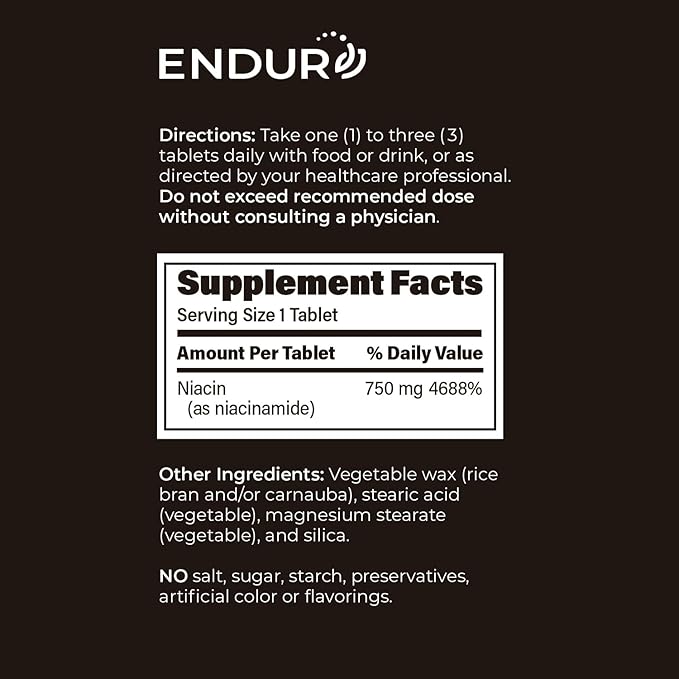 ENDUR-Amide 750mg (nicotinamide, niacinamide) 200 Tablets