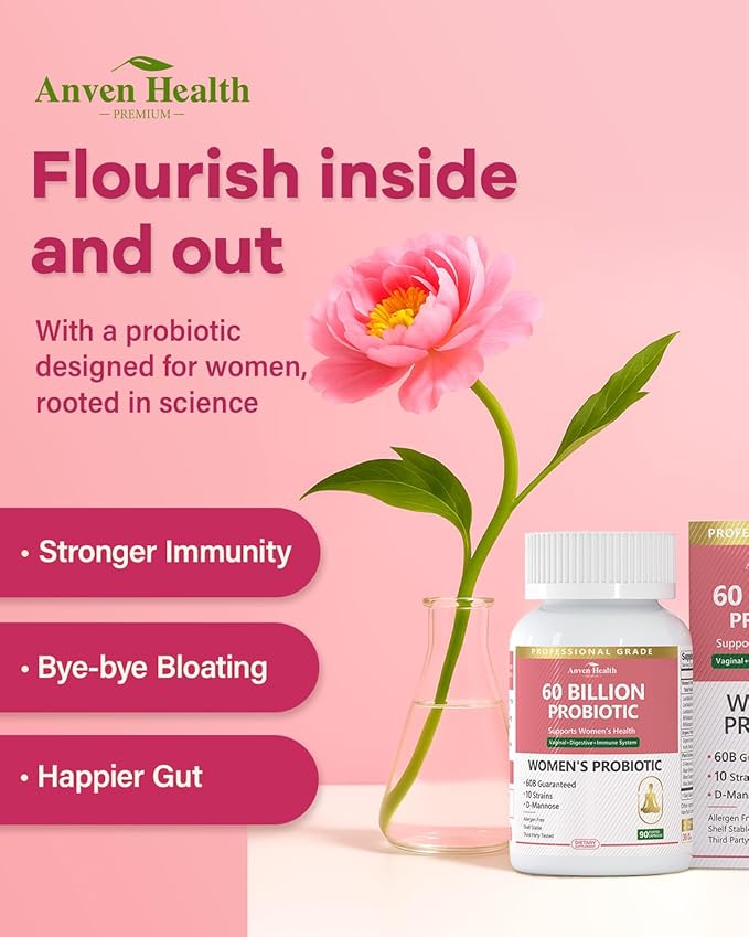 Probiotics for Women Digestive Health - 60 Billion Vaginal Probiotic & Organic Prebiotics with Cranberry Extract & D-Mannose for Gut, Digestive, Urinary, Immune Healthไธจ270 Veggie Caps