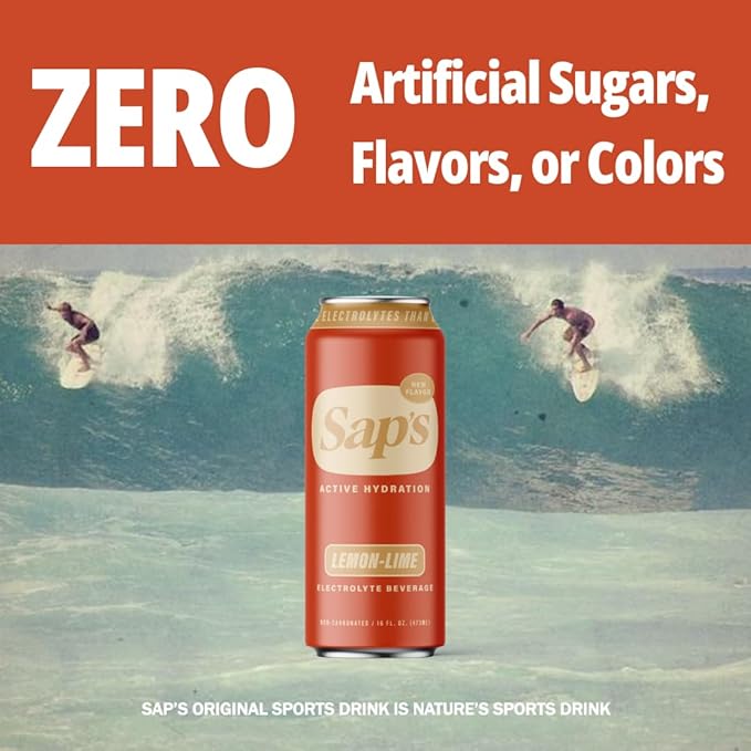 Sap’s Rapid Rehydration Sports Drink - 12 Cans, Lemon Lime with Electrolytes and Adaptogens for Workouts, Wellness - ZERO Artificial Colors, Flavors, or Sugars