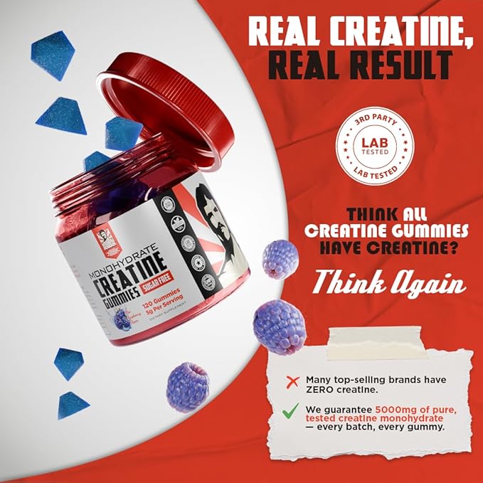 Old School Labs Creatine Monohydrate Gummies - 5g per Serving Best Creatine for Men and Women, Gain Muscle, Max Absorption, Increase Strength, Boost Memory, Maximize Muscle Growth - 120 Vegan Gummies