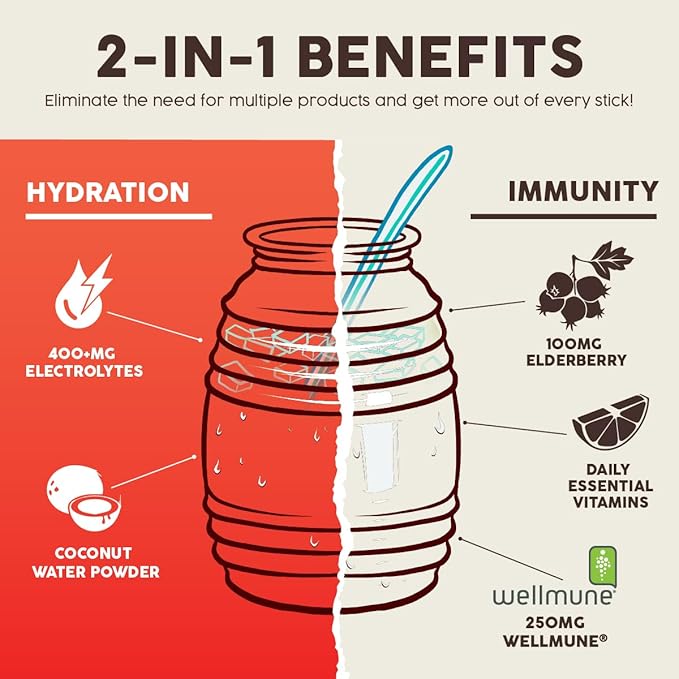 Salud 2-in-1 Hydration Packets + Immunity Electrolytes Powder, Strawberry - Fresca Agua Fresca Drink Mix, Elderberry, Dairy & Soy Free, Non-GMO, Gluten Free, Vegan, Low Calorie, 1g Sugar (15 Servings)