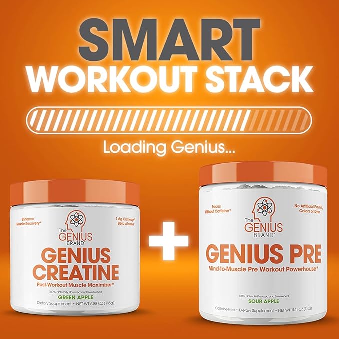 Genius Micronized Creatine Monohydrate Powder, Post Workout Supplement, Green Apple - 100% Naturally Flavored & Sweetened - Supports Muscle Building, Cellular Energy & Cognitive Function – 195g