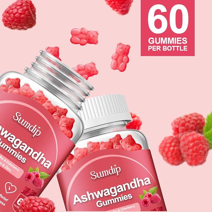 Ashwagandha Gummies for Women and Men, Ashwagandha Root Extract, Elderberry, Zinc, Vitamin C D Low Sugar- 2 Pcs