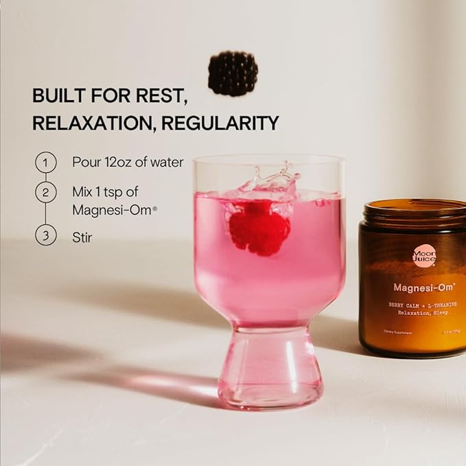 Moon Juice - Magnesi-Om, Berry - Jar (30 Servings) - Support Brain Health & Rest - Magnesium Powder - L-Theanine - Regularity - Glass Bottle - 100% Traceable - Vegan & Non GMO - 4.2oz