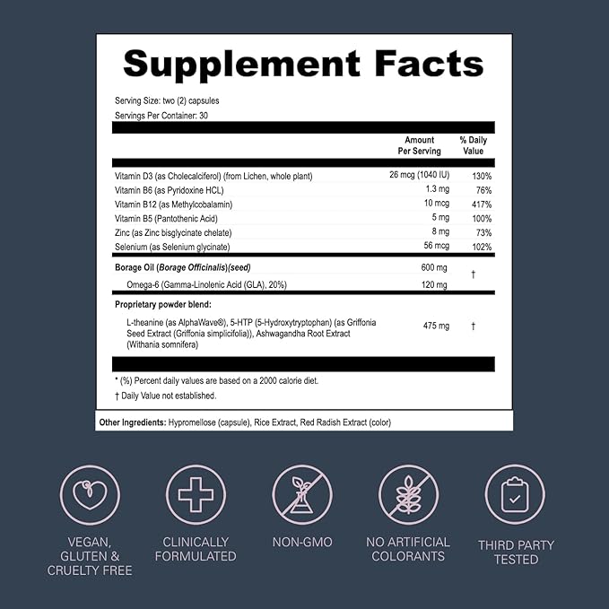 LOONI Balance Beam Supplement | PMS Relief with Ashwagandha, Vitamin B12, Omega-6, Zinc, Nootropics and Minerals | Helps Support Stress, Hormone Balance and Cravings | 60 Vegan Capsules