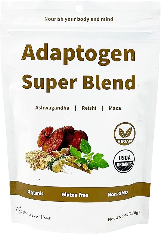 Cherie Sweet Heart Adaptogen Super Blend, USDA Organic, Maca + Reishi + Ashwagandha, 6 Ounce Bag, Non-GMO, Vegan, Gluten Free