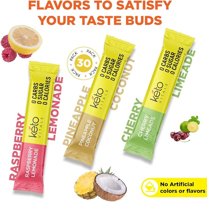 Keto Vitals Tropical Keto Electrolytes Powder - No Sugar Keto Electrolytes Stickpacks with Potassium, Magnesium, Sodium, & Calcium - Sugar Free Electrolyte Drink Mix & Hydration Powder, 30 Serving