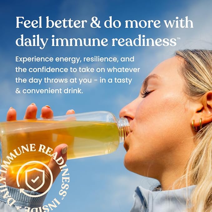 Immune Ready™ Immune Boost Drink Mix - All-in-One Immune Support, Gut Health, and Electrolyte Powder Packets with Vitamin C, Beta Glucan, Zinc, Elderberry, D3, Pre & Probiotics - Peach-Mango - 15 Pack
