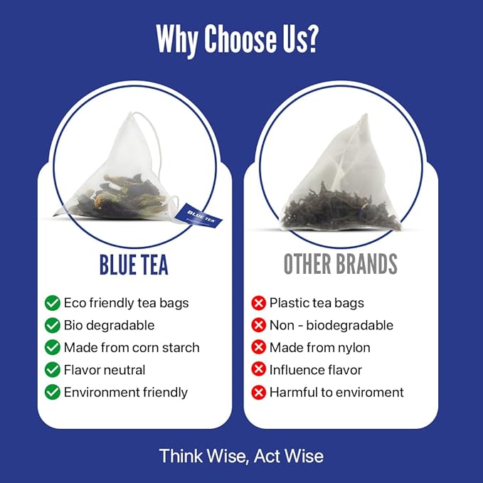 BLUE TEA - Blue Flower Ashwagandha Tea Bags - 30 Pyramid Tea Bags Used in Food, Iced Tea, Cooler, Mocktails | Eco-Conscious Tin Pack - GIFT |