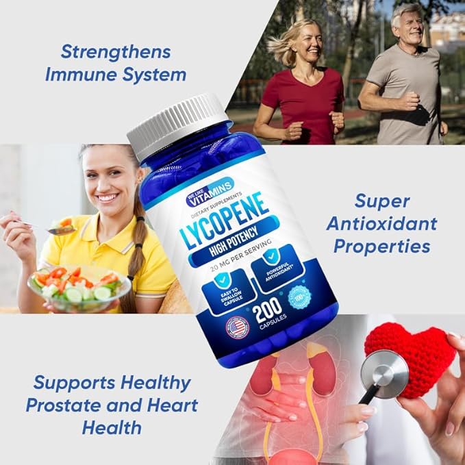 We Like Vitamins Lycopene Supplements for Men & Women - Lycopene 20mg Per Serving - 200 Capsules - Super Antioxidant which Helps Support Immune System and Prostate Health