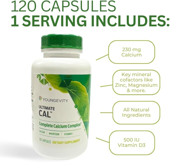 Youngevity Ultimate Cal - Calcium Magnesium Bone Health Supplement with D-3, Zinc, Potassium, Boron - Highly Absorbable - Immune and Bone, Joint, Ligament Support - 120 Capsules (Pack of 1)