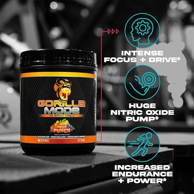 Gorilla Mind Pre Workout - Massive Pumps Laser Focus Energy Power - L-Citrulline, Creatine, L-Tyrosine, Betaine, Hydroprime, Alpha-GPC, 400mg Caffeine, Huperzine A 816g (Strawberry Kiwi)