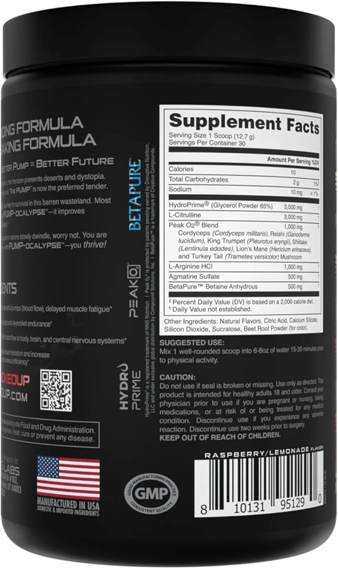 Pump-ocalypse Raspberry Lemonade | Nitric Oxide and L Arginine Supplement | Citrulline Malate, GlycerPump | Ultimate N.O. Booster | Lean Muscle Support | Blood Flow, Vascularity, Hydration, Endurance