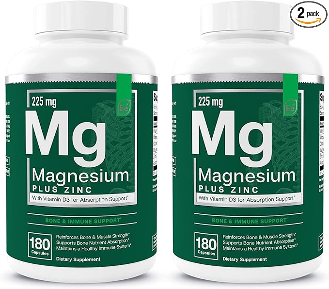 Essential Elements Magnesium & Zinc with Vitamin D3 for Sleep Immune & Bone Support - Magnesium Glycinate, Malate, Citrate 225mg - Triple Magnesium Supplement for Women and Men - 6 Month Supply