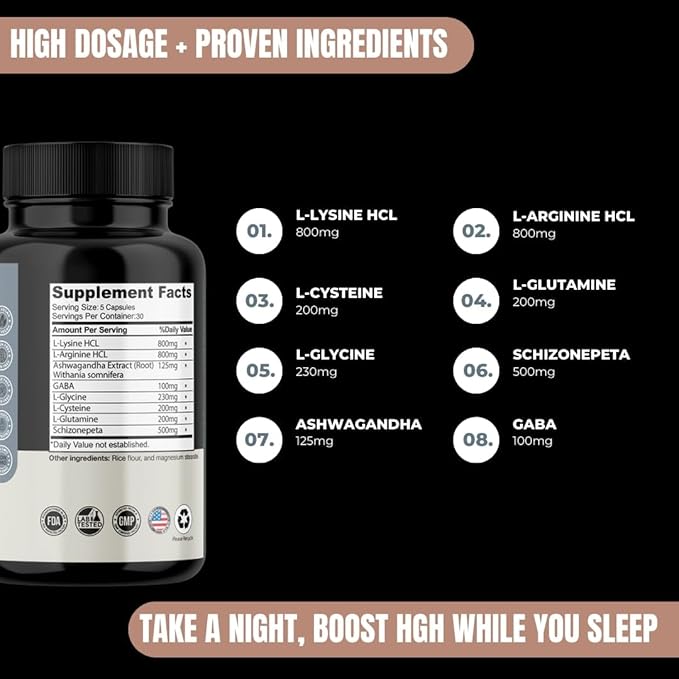 HGH Booster 2X Strength (150 Count) Anti-Aging, Increase Stamina and Energy, Rejuvenate Skin and Hair, L-Lysine HCL, L-Arginine HCL