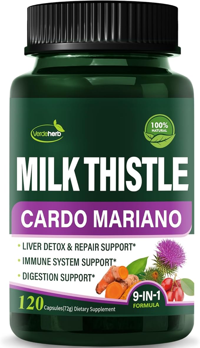 Berberine with Milk Thistle Liver Detox Capsules, Berberina y Alcachofa y Cardo Mariano con Silimarina para el Higado Graso, Liver Cleanse Detox & Repair Formula w/Turmeric Extract. 120Count