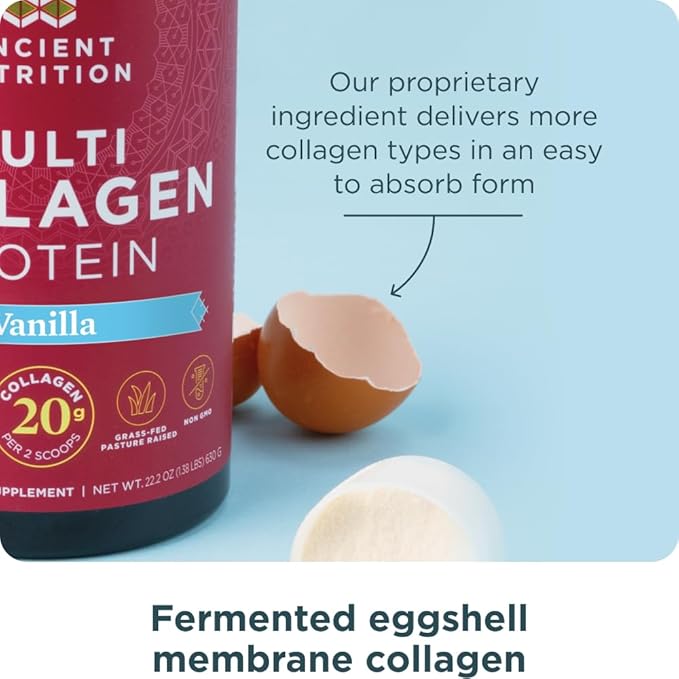 Ancient Nutrition Hydrolyzed Collagen Peptides Powder with Probiotics, Vanilla Multi Collagen Protein for Women and Men with Vitamin C, 24 Servings, Supports Skin and Nails, Gut Health, 8.9oz
