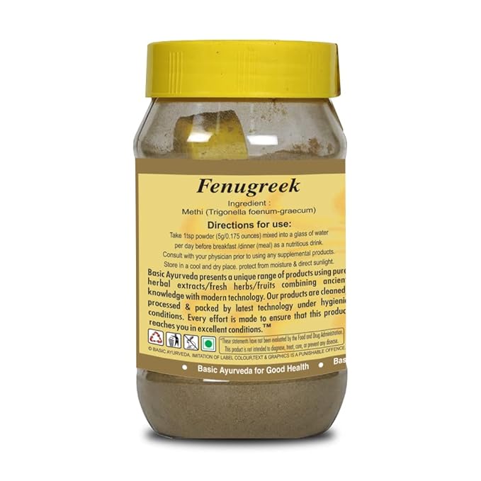 Basic Ayurveda Methi (Fenugreek) Powder – 7.05 Oz (200g) | Pure Ground Fenugreek for Culinary Use, Herbal Tea, Hair & Skin Care | All-Natural, Non-GMO, Resealable Jar