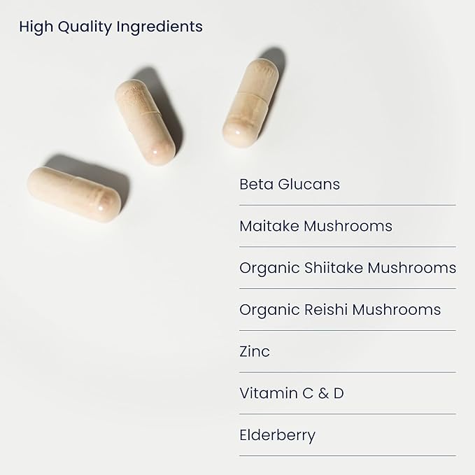 Immune Health Plus - Advanced Immune Defense with 9-in-1 Powerful Blend of Vitamin C, Vitamin D3, Zinc, Elderberry, Organic Maitake, Shiitake & Reishi Mushrooms, Beta Glucans – Immune Supplement