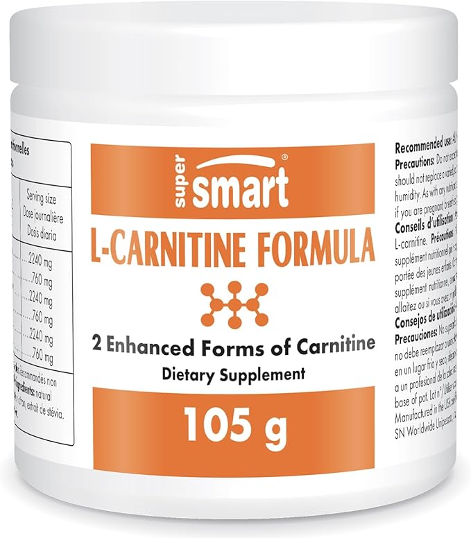 Supersmart - L-Carnitine Formula (Natural Lemon Flavor) - 2-in-1 with Acetyl L-Carnitine & L-Carnitine Tartrate Powder - Amino Acids Complex Supplement | Non-GMO & Gluten Free - 105 g