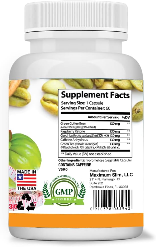 Maximum Slim Most Effective Formulation MaximumTrim Garcinia CAMBOGIA with Green Coffee Bean Extract All Natural Weight Loss, Appetite Suppressant & Fat Burner - Month Supply