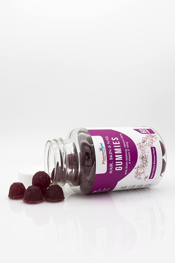 Hair Skin & Nail Vitamin Gummies with Biotin Vitamin C and E -Vegan Gluten Free & Non-GMO Ingredients -60 Count