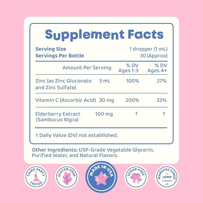 JoySpring ZincBerry - Kids Zinc & Vitamin Supplement (1 fl oz) Immune Support Drops with Elderberry Flavor for Kids 2-16+ Years