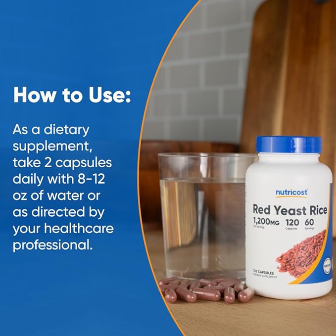 Nutricost Red Yeast Rice 1200mg, 120 Capsules - 60 Serv, Veggie Caps, Non-GMO, Gluten Free