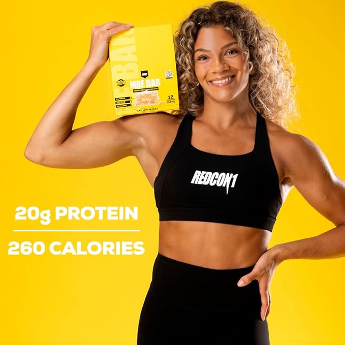 REDCON1 MRE Protein Bar, Iced Lemon Cake - 20g of Whole Food Protein + MCT Oil - Easily Digestible, Macro Balanced Low Sugar Meal Replacement Bar (12 Bars)