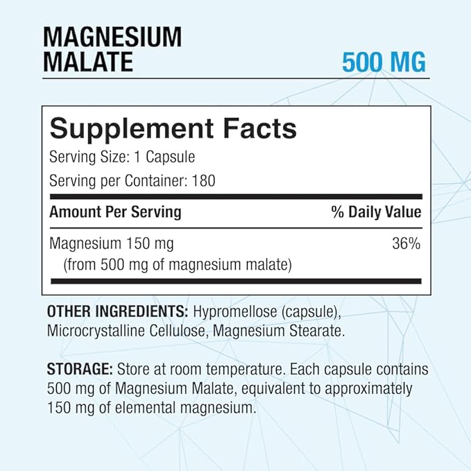 Puregen Labs Magnesium Malate 500mg | High Potency Elemental Magnesium | Total 360 Veggie Caps, Superior Absorption, Non-GMO, NO Gluten and Dairy, Supports Muscle, Joint, and Heart Health