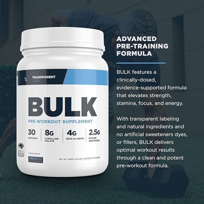 Transparent Labs Bulk Pre Workout Powder - Naturally Sweetened Advanced Pre-Workout Formula for Muscle Building and Strength - 30 Servings, Tropical Punch