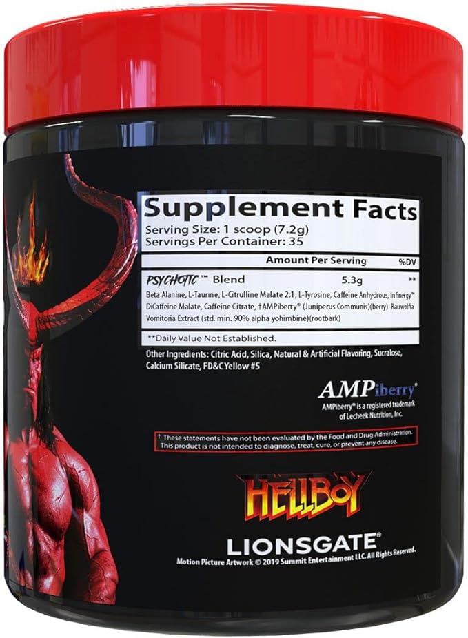 Insane Labz Hellboy Edition, High Stimulant Pre Workout Powder and NO Booster with Beta Alanine, L Citrulline, and Caffeine, Boosts Focus, Energy, Endurance, Nitric Oxide Levels, 35 Srvgs, Lemonade