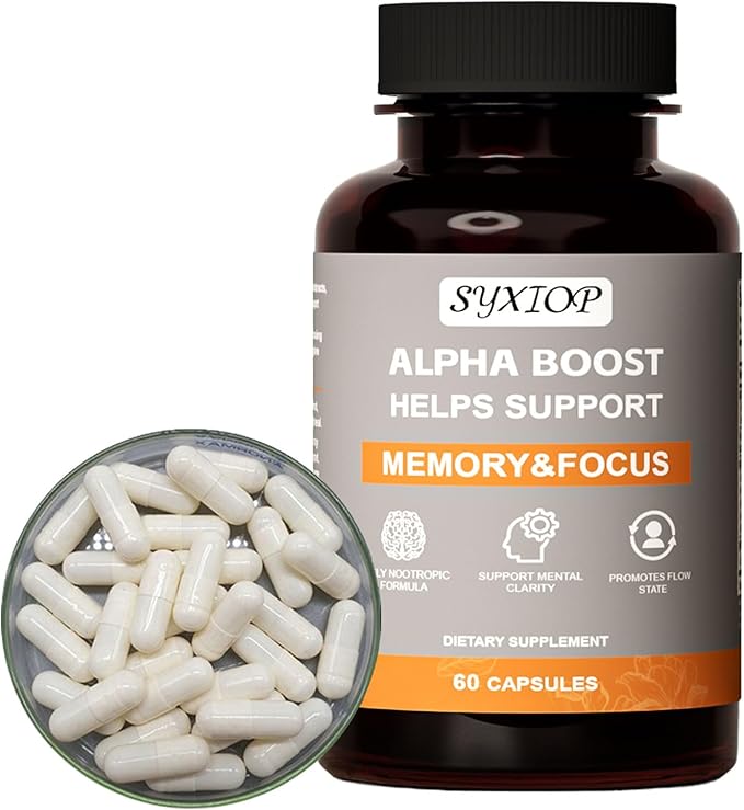 Alpha Boost Swallowable 60 Small Capsules Vitamin B6 L-Tyrosine L-Theanine Phosphatidylserine L-Alpha glycerylphosphorylcholine L-Leucine Enhance Brain Enhance Concentration Enhance Memory