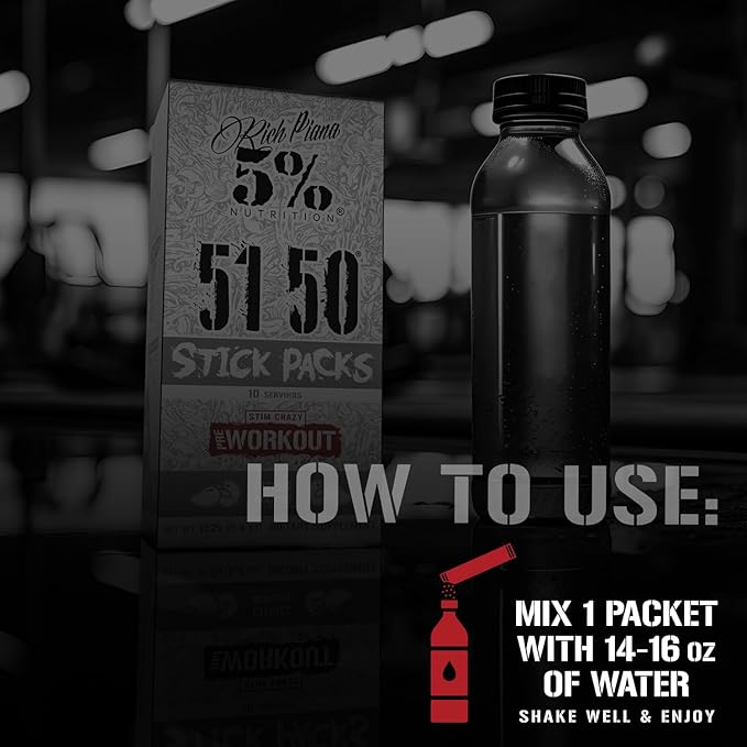 5% Nutrition Rich Piana 5150 High Stim Pre-Workout Powder Packets | Extreme Energy, Focus, Pumps & Endurance | 513 mg Caffeine Complex, Citrulline, Beta Alanine, L-Tyrosine (Citrus Mango) (10 Count)