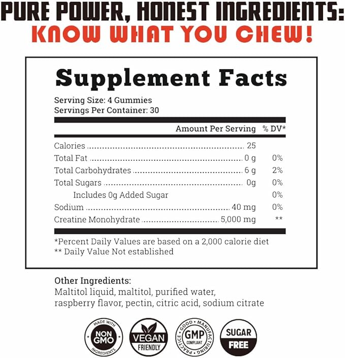 Old School Labs Creatine Monohydrate Gummies - 5g per Serving Best Creatine for Men and Women, Gain Muscle, Max Absorption, Increase Strength, Boost Memory, Maximize Muscle Growth - 120 Vegan Gummies