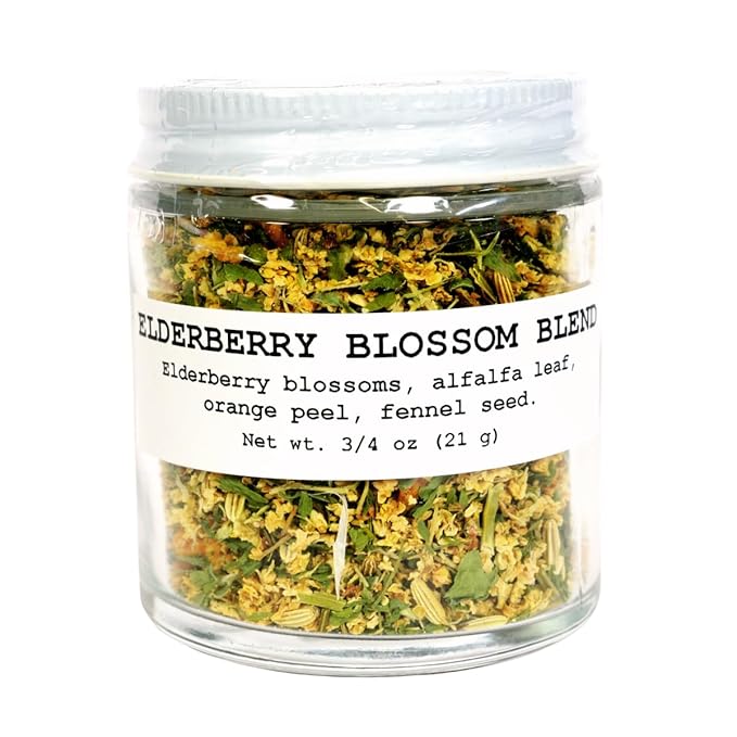 Smoke Camp Crafts Elderberry Blossom Tea Blend, Herbal Loose Leaf with Alfalfa and Fennel, 0.75 oz Glass Jar