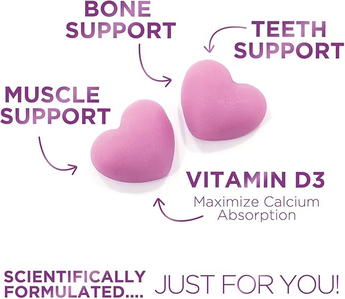 Sugar-Free Calcium Supplements for Women + 400 IU Vitamin D3 - Calcium Chews Gummy for Bone & Immune Support, Supports Teeth & Bone Strength, Chewable Calcium Supplement for Women & Men - 60 Gummies