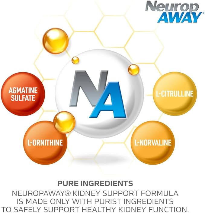NeuropAWAY Kidney Support Formula Sugar Free with Agmatine Sulfate 500mg L-Novaline 50mg L-Ornithine 150mg L-Citrulline 100mg Per Capsule 90CT Fast Acting Kidney Support