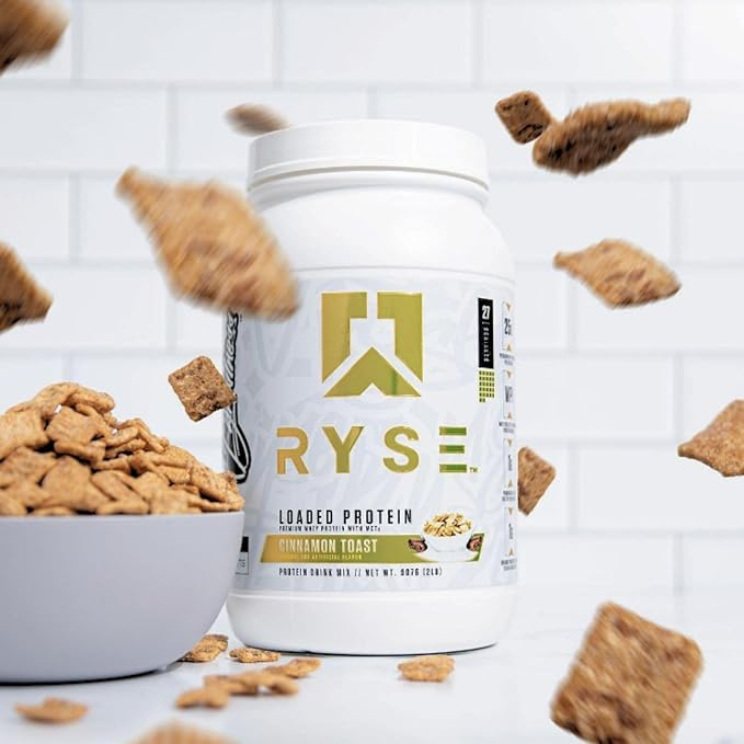 Ryse Loaded Protein Powder - Cinnamon Toast - 25g Whey Protein Isolate & Concentrate with Prebiotic Fiber & MCTs - Low Carb, Low Sugar, Digestive-Friendly - 54 Servings / 4 lb Tub