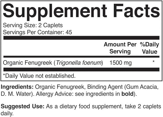 Brieofood Organic Fenugreek 1500mg, 45 Servings, Vegetarian, Gluten Free, 90 Vegetarian Tablets