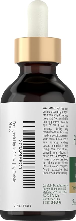 Carlyle Fenugreek Extract Liquid | 2 fl oz | Vegetarian Tincture | Non-GMO, Gluten Free | Traditional Herbal Supplement Drops