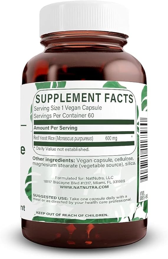 Natural Nutra Red Yeast Rice Extract, Cardiovascular Support, Helps Enhance Immunity, Helps Maintain Body Fats & Fluid Flow, Improve Digestion, Gluten Free Supplements, 600 mg, 60 Capsules (2 Pack)