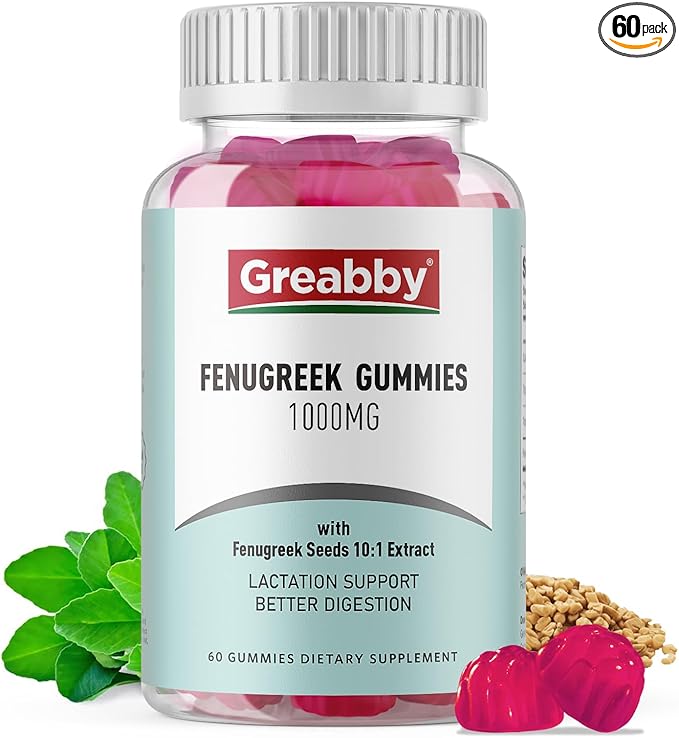 Fenugreek Gummies 1000mg, Pure Organic Fenugreek Seeds Supplement, Healthy Lactation Support, Non-GMO (60 Vegan Gummies)