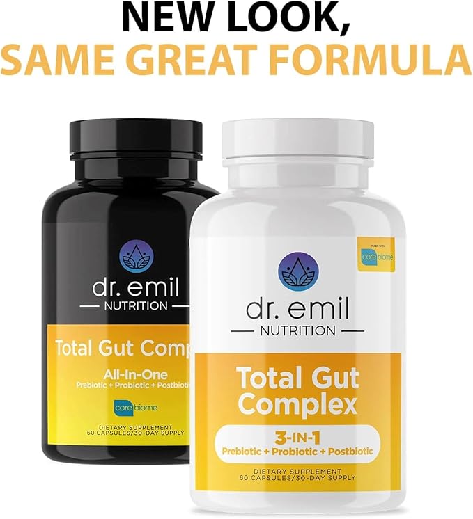 DR. EMIL NUTRITION Total Gut Health Complex - Prebiotic + Probiotic + Postbiotic Gut Health Supplements for Women and Men - Probiotics for Digestive Health & Gut Health, 120 Capsules