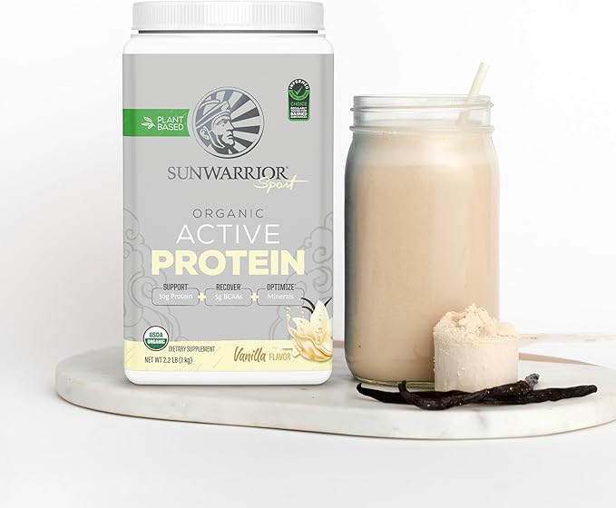 Sunwarrior Vegan Protein Powder Plant-Based USDA Organic Protein BCAAs Sugar, Gluten, Dairy Free Non-GMO Vanilla Flavored 20 Servings Sport Active