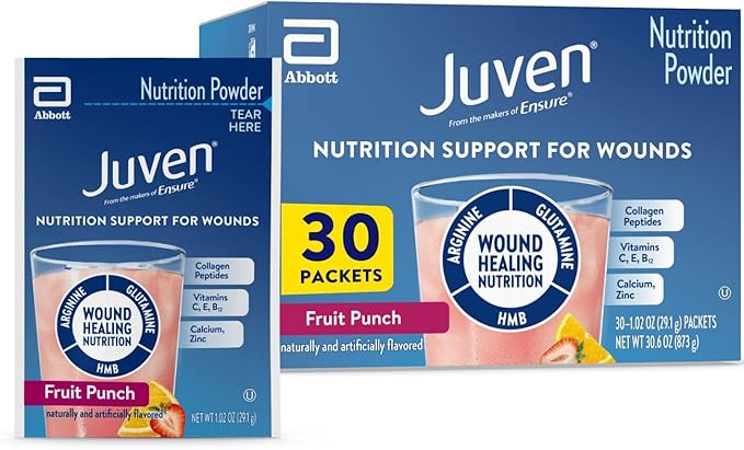 Juven Therapeutic Nutrition Drink Powder Including Collagen Peptides, Amino Acids, and HMB For Wound Healing Support, Fruit Punch, 30 Packets