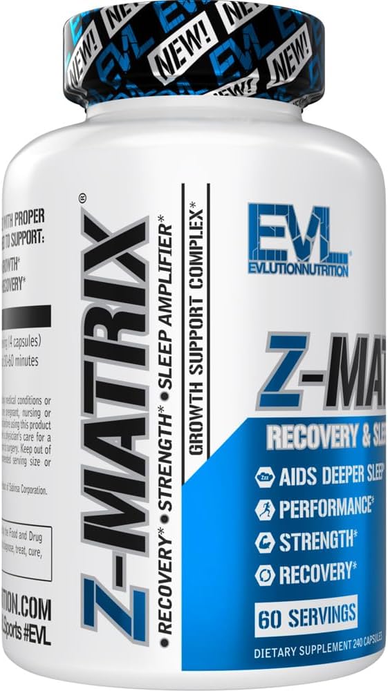 Evlution EVL Post Workout Recovery Bodybuilding Supplement - Magnesium and Zinc - ZMatrix Zinc Magnesium Aspartate Muscle Recovery Supplement for Sleep Support and Muscle Health