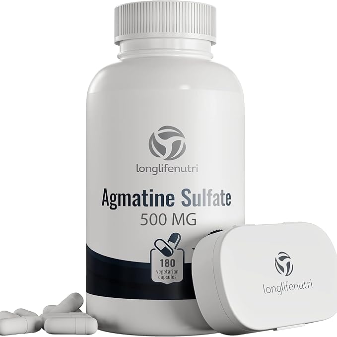 Agmatine Sulfate 500mg - 180 Veg Caps | Pre-Workout | Nitric Oxide Supplement | Strength & Focus Booster | Supports Muscle Recovery