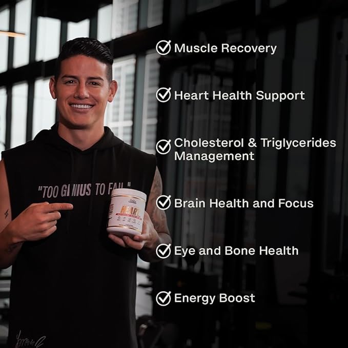 Heart Omega 3 Powder – Omega 3 Fish Oil Supplement, CoQ10, MCT Oil, DHA - Founded by James Rodriguez - Heart, Muscle Support - 30 Servings