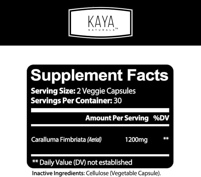 Kaya Naturals - Caralluma Fimbriata 1200mg High Potency Supplement | Maximum Strength Natural Endurance Support, Vegetarian Capsules (60 Count)